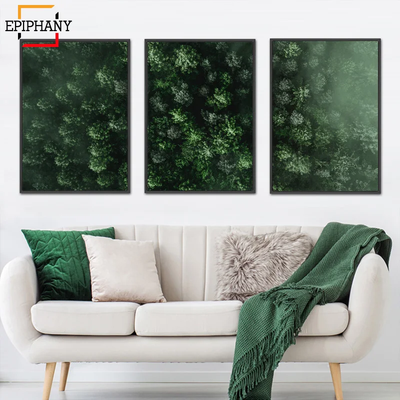 Настенная аэрофотосъемка с зеленым лесом современные Ландшафтные постеры и