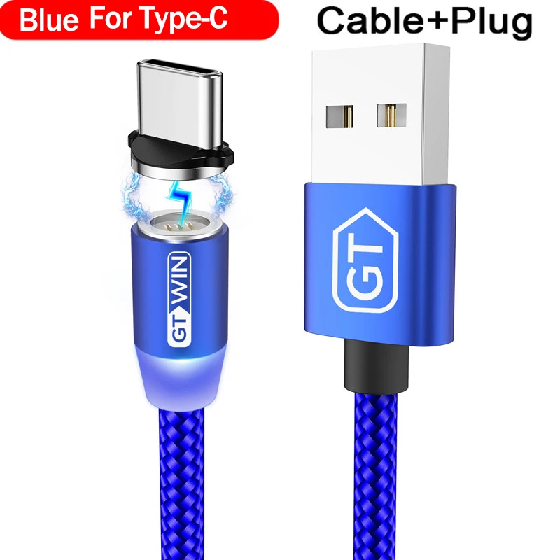 GTWIN 3A Магнитный кабель Micro USB кабель для iPhone Быстрая зарядка usb type C кабель для передачи данных для мобильного телефона Магнитный Шнур зарядное устройство 1 м/2 м - Цвет: For Type C Blue