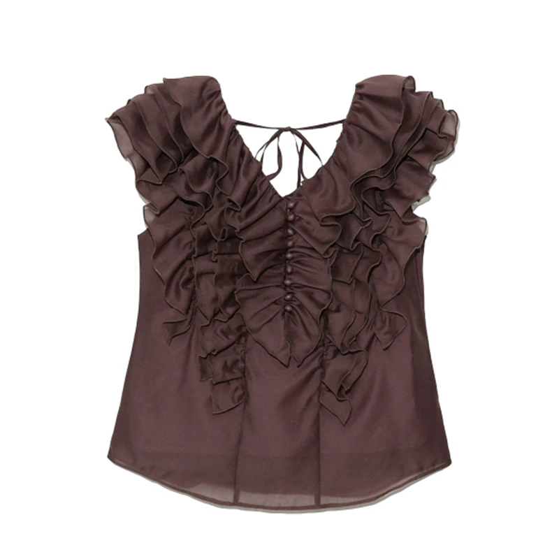 Элегантная блузка Fimihawa с оборками в стиле пэчворк женская без рукавов завязкой