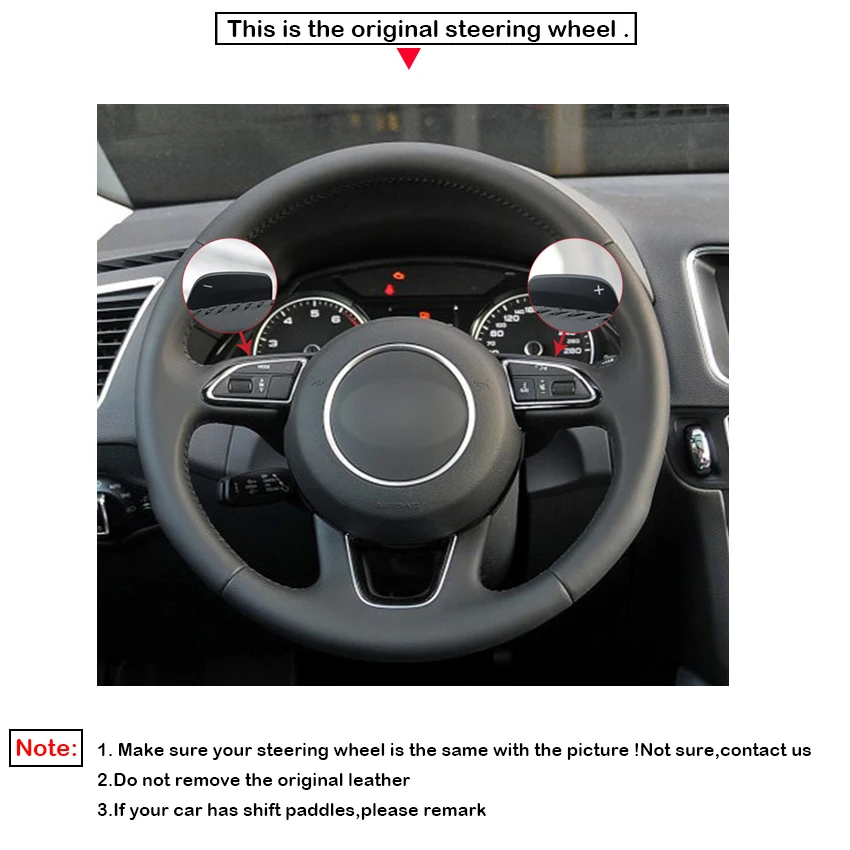 

LQTENLEO Black Genuine Leather Suede Hand-stitched Car Steering Wheel Cover for Audi Q3 2013-2018 Q5 2013-2017 Q7 2012-2015