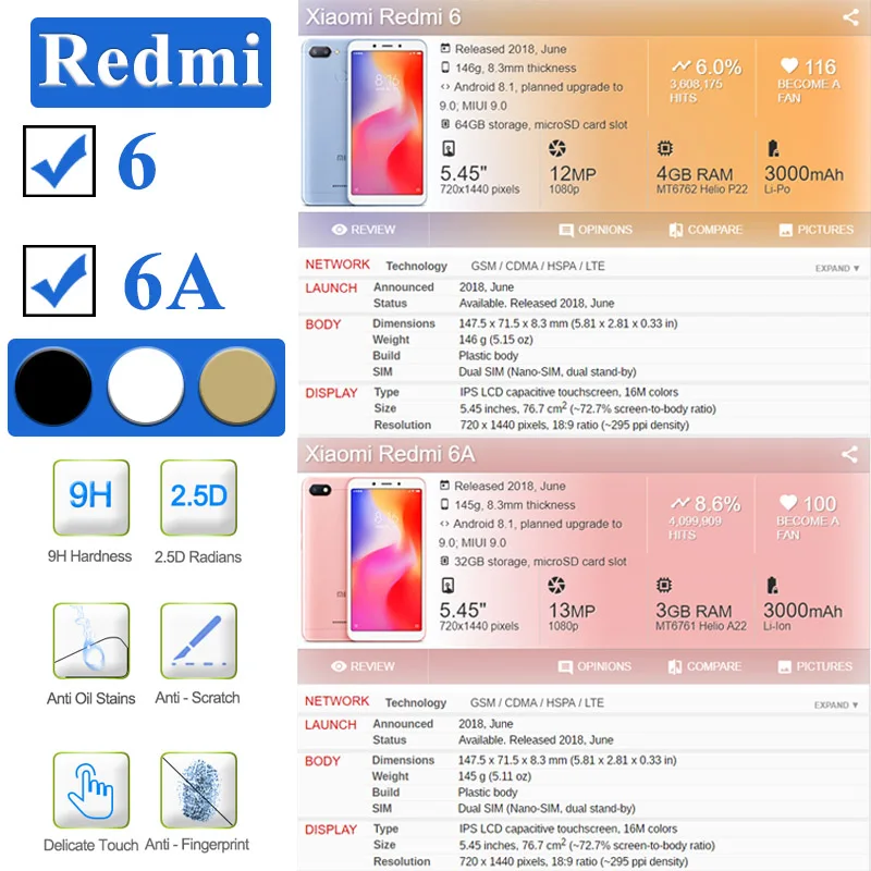 2 шт защитное стекло на Xiaomi Redmi 6A протектор экрана Ksiomi 6 A закаленное Redme Xiomi A6 Redmi6a Xaomi Redmi6 Броня
