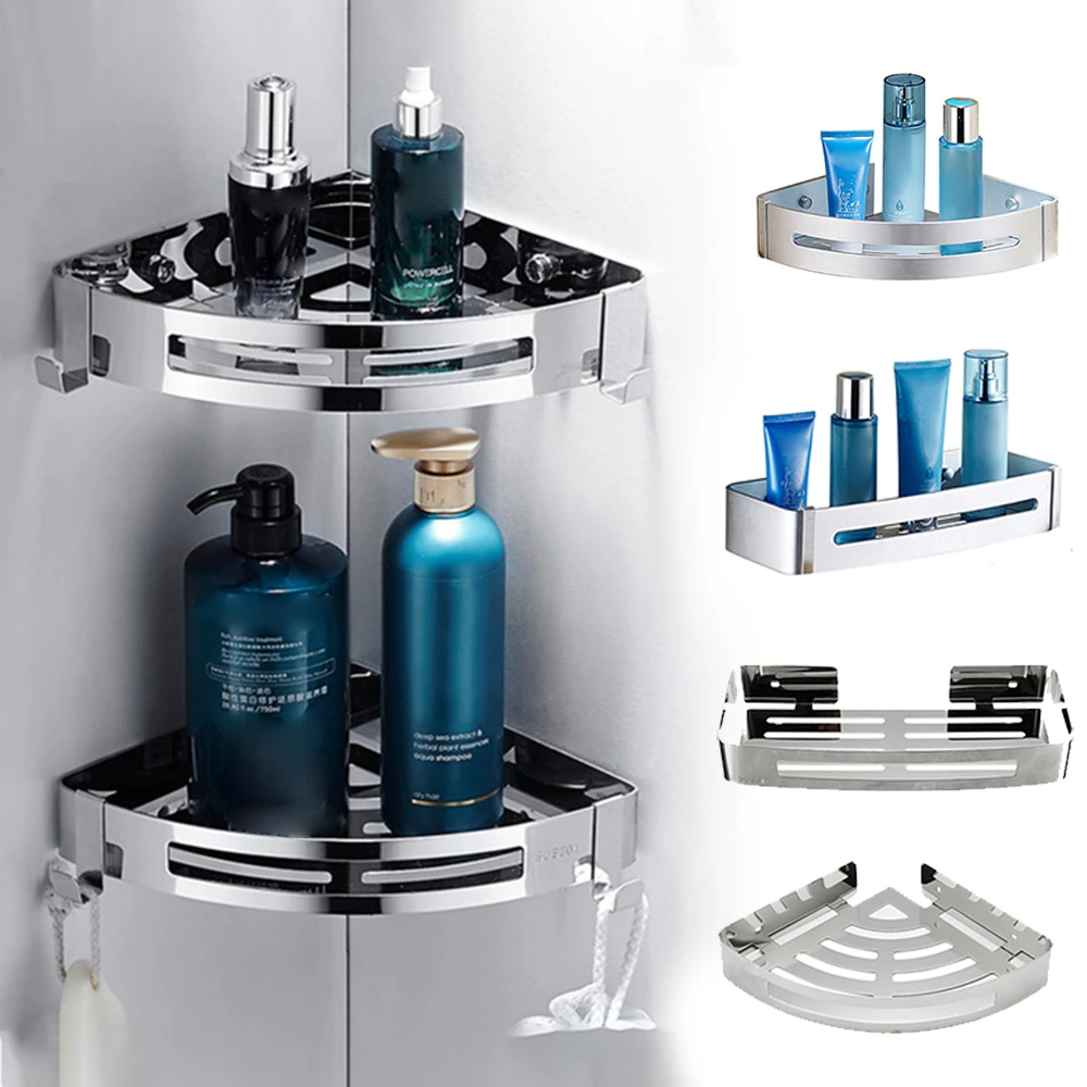 

Полка для ванной, для душа, из нержавеющей стали, кухонный Органайзер на присосках, настенная угловая полка, кухонный Органайзер без дырокол...