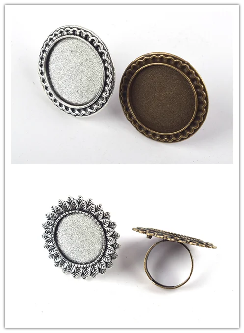 

5pieces/batch of retro silver alloy adjustable ring tray 25X25mm round ring accessories jewelry making materials wholesale