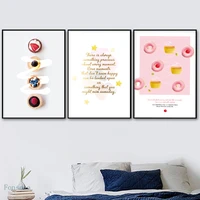 modern minimalist style canvas painting sweet pink dessert macaron poster wall art decor for girls room dessert shop