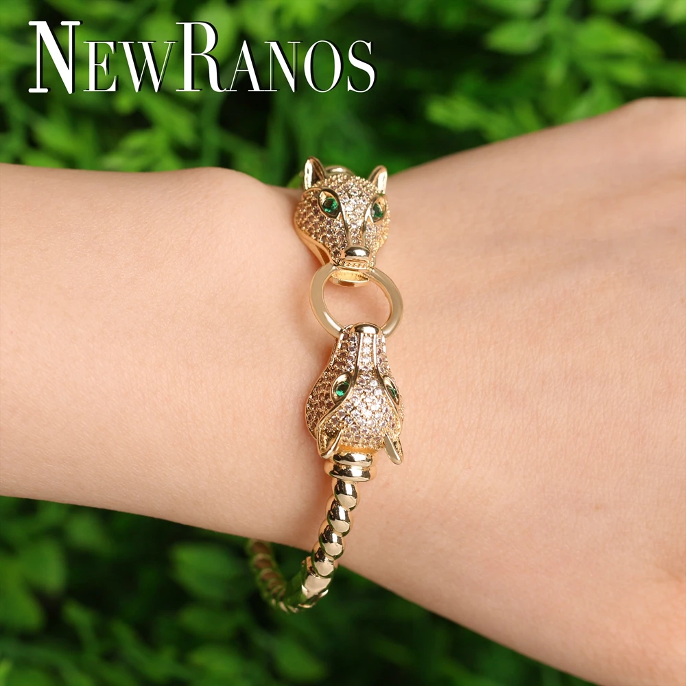 Женский браслет с леопардовой головкой Newranos закрученный Круглый Браслет манжета