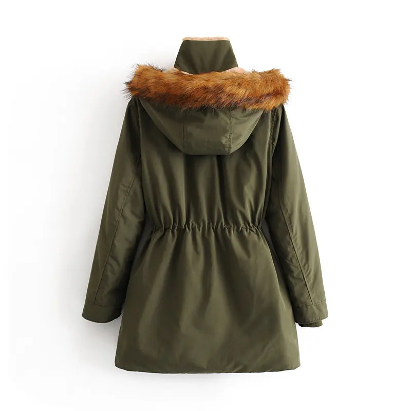 Хлопковое Женское пальто в западном стиле, зимний стиль, толстый теплый меховой воротник с капюшоном, с завязками на талии, теплая рабочая одежда, парка 1352