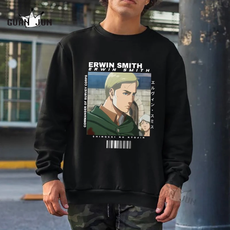 

Attack on Titan Harajuku Hoodies Erwin Smith Autumn Winter Fleece Oversized Sweatshirt 2021 Long Sleeve Casual Anime Hoodie Men