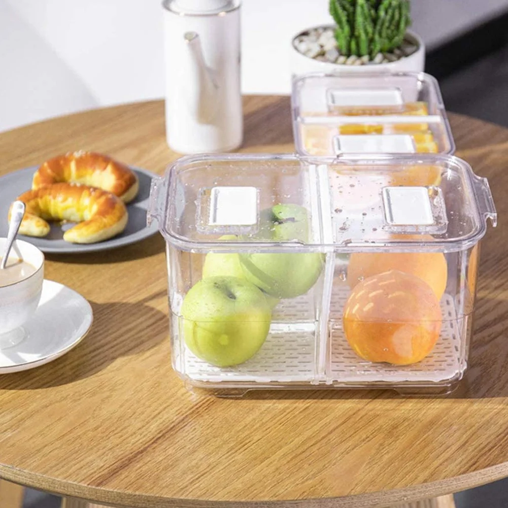 

Food Storage Container Bin Stackable Refrigerator Freezer Organizer, with Vented Lids and Removable Drain Tray