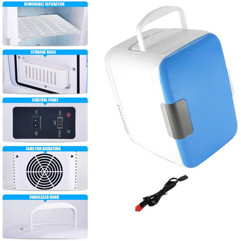 

4L Mini 12V Car Portable Refrigerator for Camping Driving in Blue and Pink Travel Refrigerator Cooler Warmer Freezer Electranics