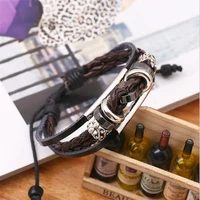 new vintage hand made genuine leather bracelet matel loop charm bracelet for women adjustable wrap wristband men jewelry