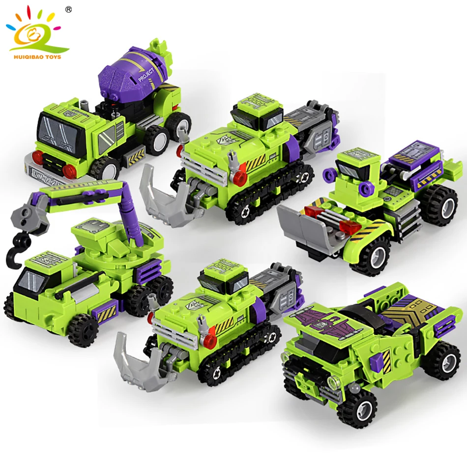 HUIQIBAO 709 шт 6в1 Разрушитель трансформации Робот строительные блоки инженер меха