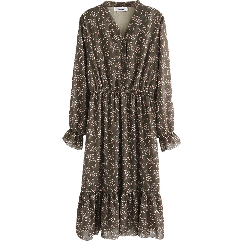 Женское весеннее платье женское шифоновое цельное с цветочным принтом размера