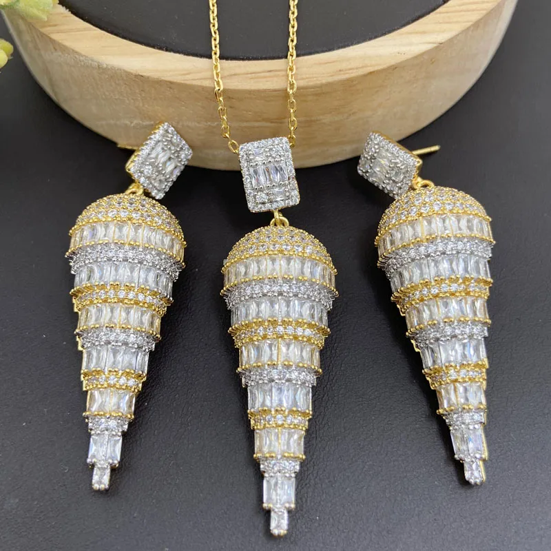 

Lanyika модные ювелирные изделия набор художественных блестящих центра цирконий микро паве ожерелье с серьгами для женщин банкет вечеринки лу...