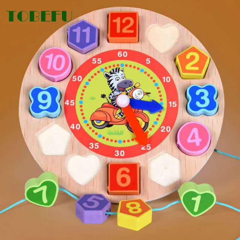 Деревянные игрушки красочные цифровые геометрические когнитивные часы с 12