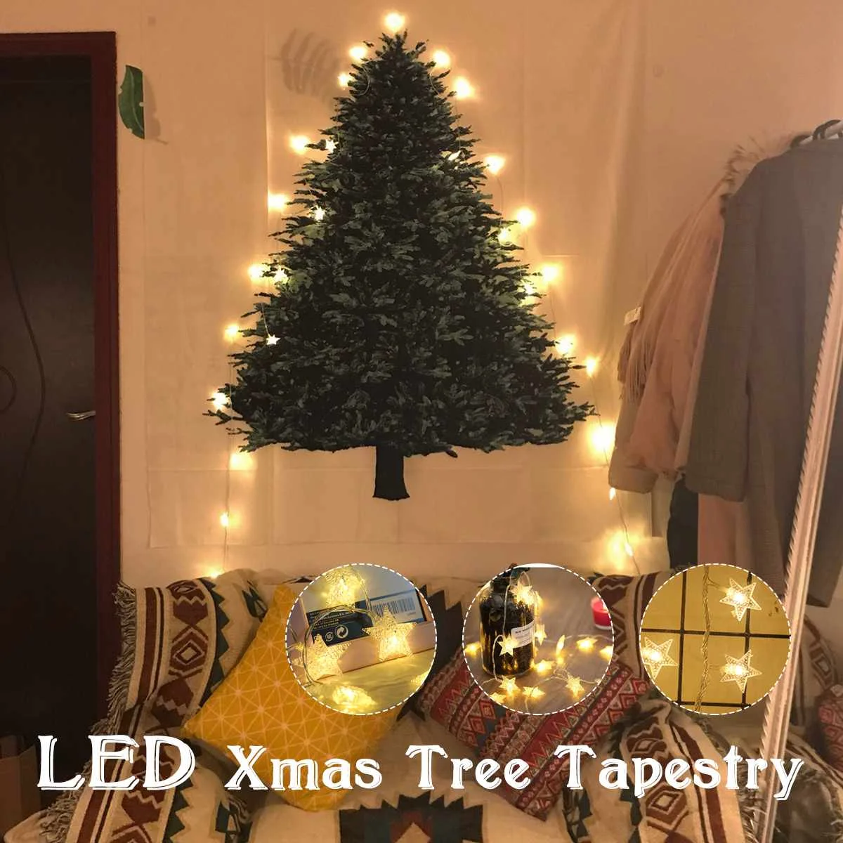 

Christmas Tree Tapestry New Year Wall Hanging Ornament Carpet Xmas Home Deocr Home Indoor Bedroom Decoration