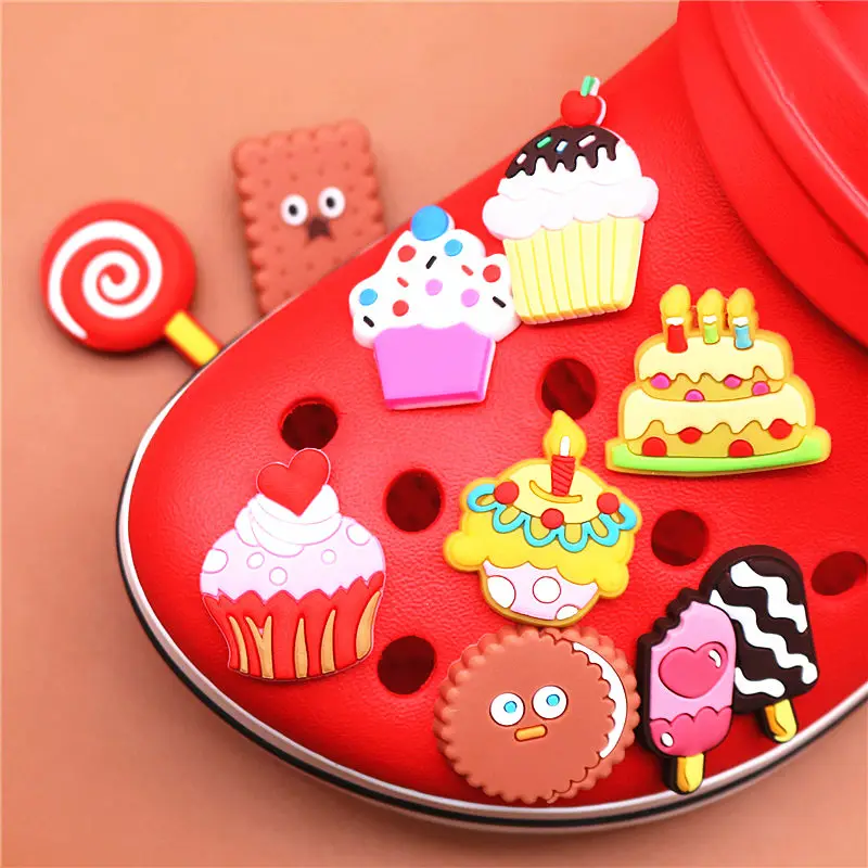 Single Sale 1pc Birthday Cake Shoe Charms Novel Ice Cream Shoe Accessories Biscuit Garden Shoe Decoration for croc jibz Kids U48
