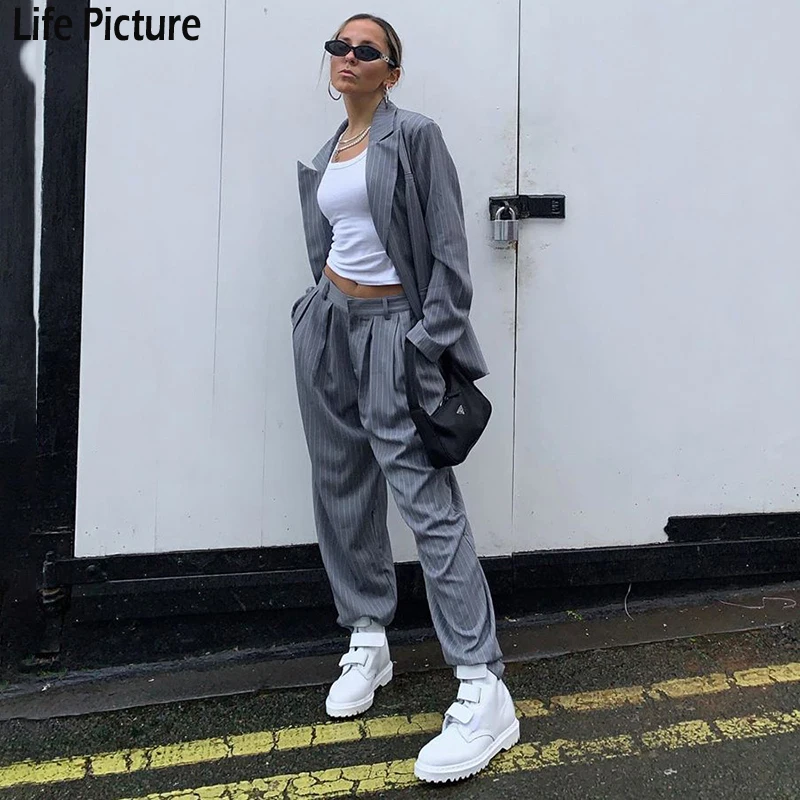 Брюки Rapwriter женские длинные в белую полоску уличная одежда прямые брюки стиле