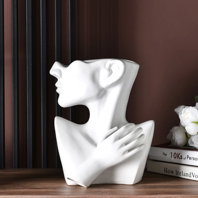 

Art Flower Pot Half Body Ceramic Flower Arrangement Container Decor Portrait Sculpture Ornament Succulent Character Vase