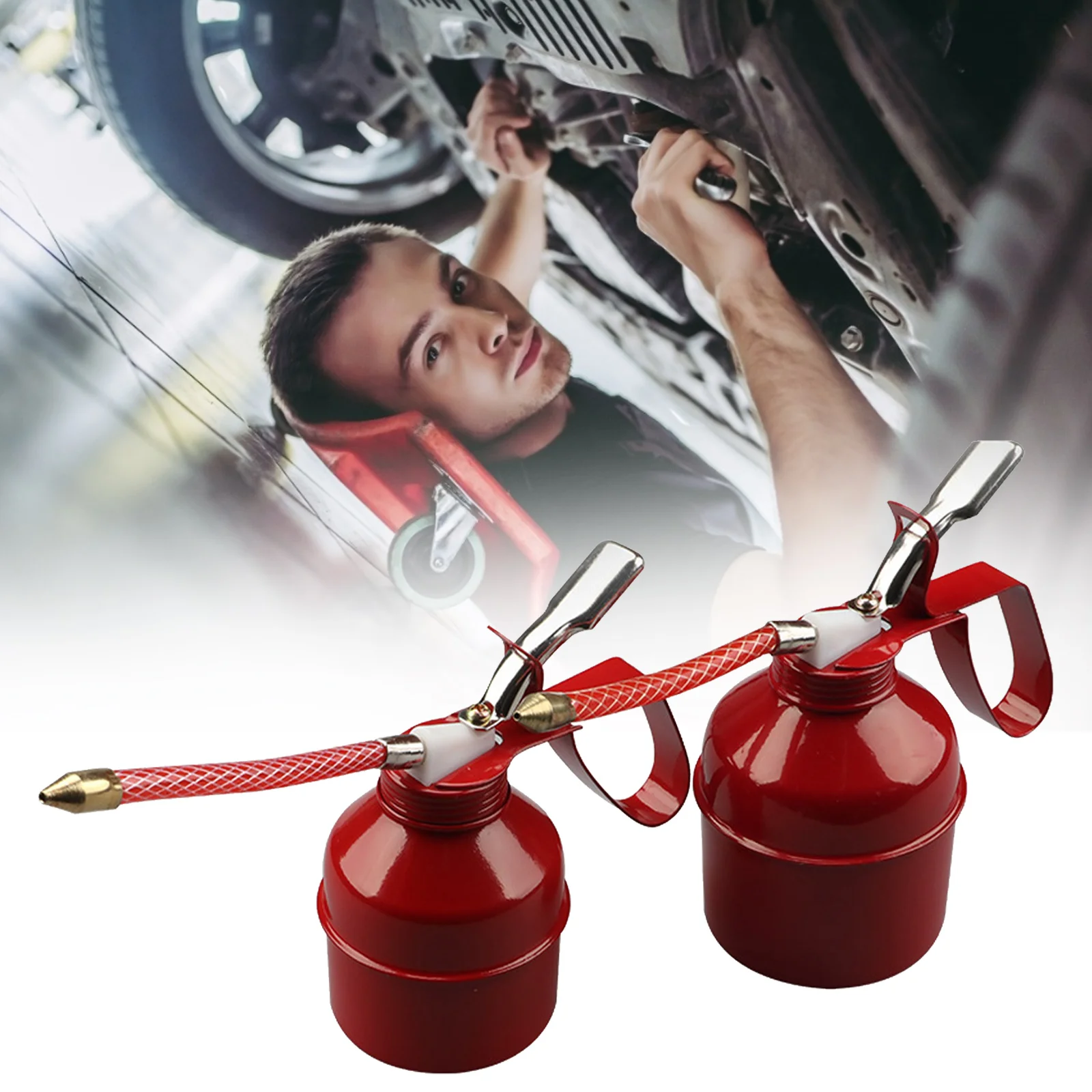 

300/500ml High Pressure Pump 130mm Hose Oil Tank Oiler Lubricating Oil Tank Metal Oil Tank Gun Oil Tank Grease Gun Car Tools