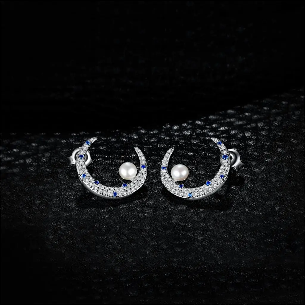JewelryPalace созданный синий сапфир половина подвеска в виде полумесяца Pearl Цирконий женские серьги 925 пробы серебро ювелирных украшений