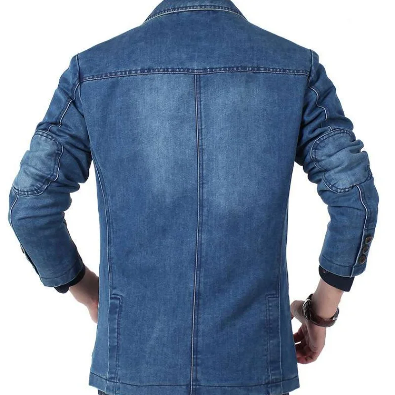 

Denim jacket men autumn blazer jacket blazer blazer slim fit jacket lapel jeans jacket