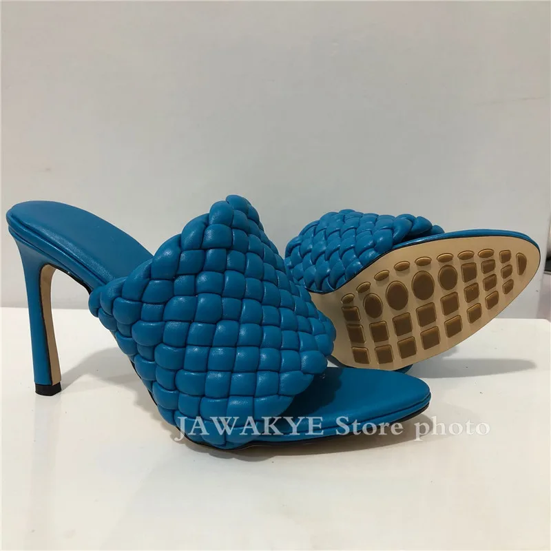 2020 Hot Selling High Heel Mules Designer Padded Leather Open Toe Slippers Plus Size Stiletto summer Women T-show Party shoes | Обувь