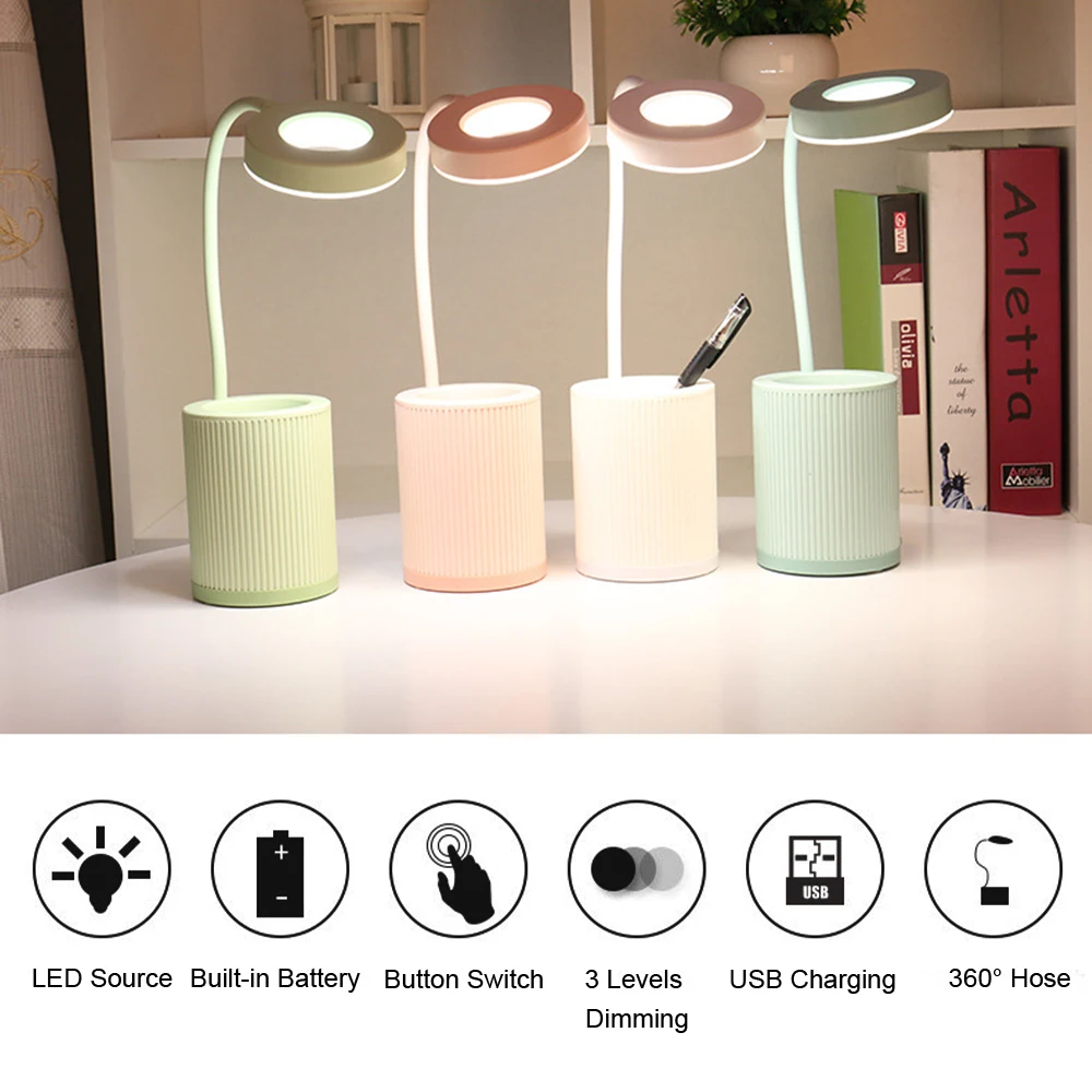 Перезаряжаемая Гибкая светодиодная настольная лампа с держателем для ручки