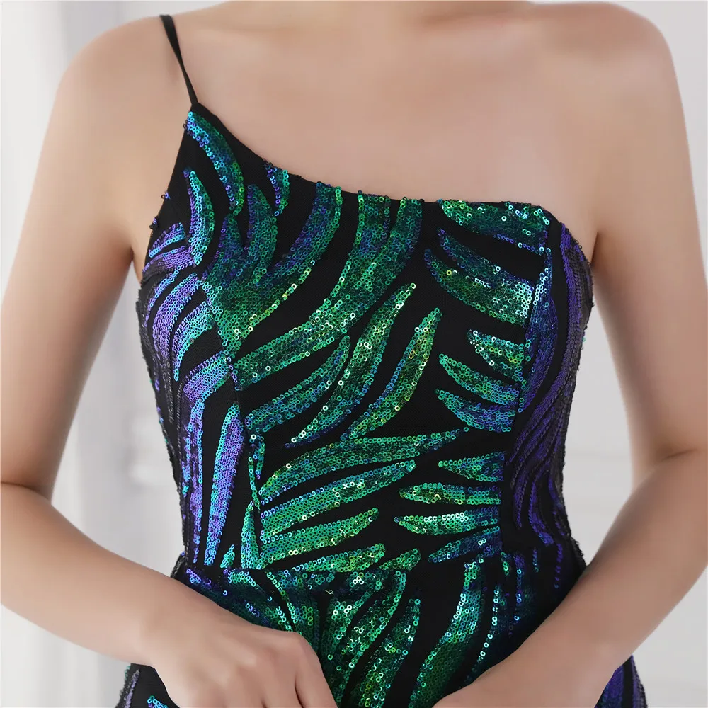 DEERVEADO K19112 Emerald Green Prom Dresses 2021 New One Shoulder Sequin Party For Women Gown Maxi Dress | Свадьбы и торжества