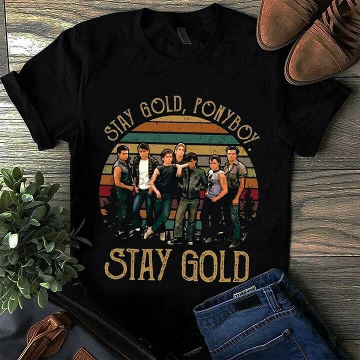 Мужская Черная хлопковая футболка с надписью The outплатежи Stay Gold Ponyboy Размеры S