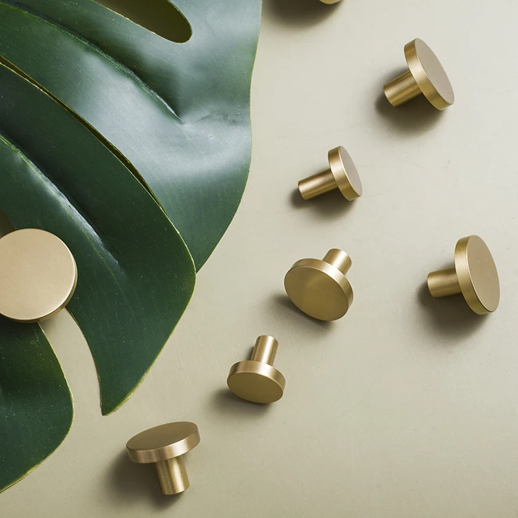 Ручки и ручки для шкафа из чистой меди золотые простые круглые латунные ящиков