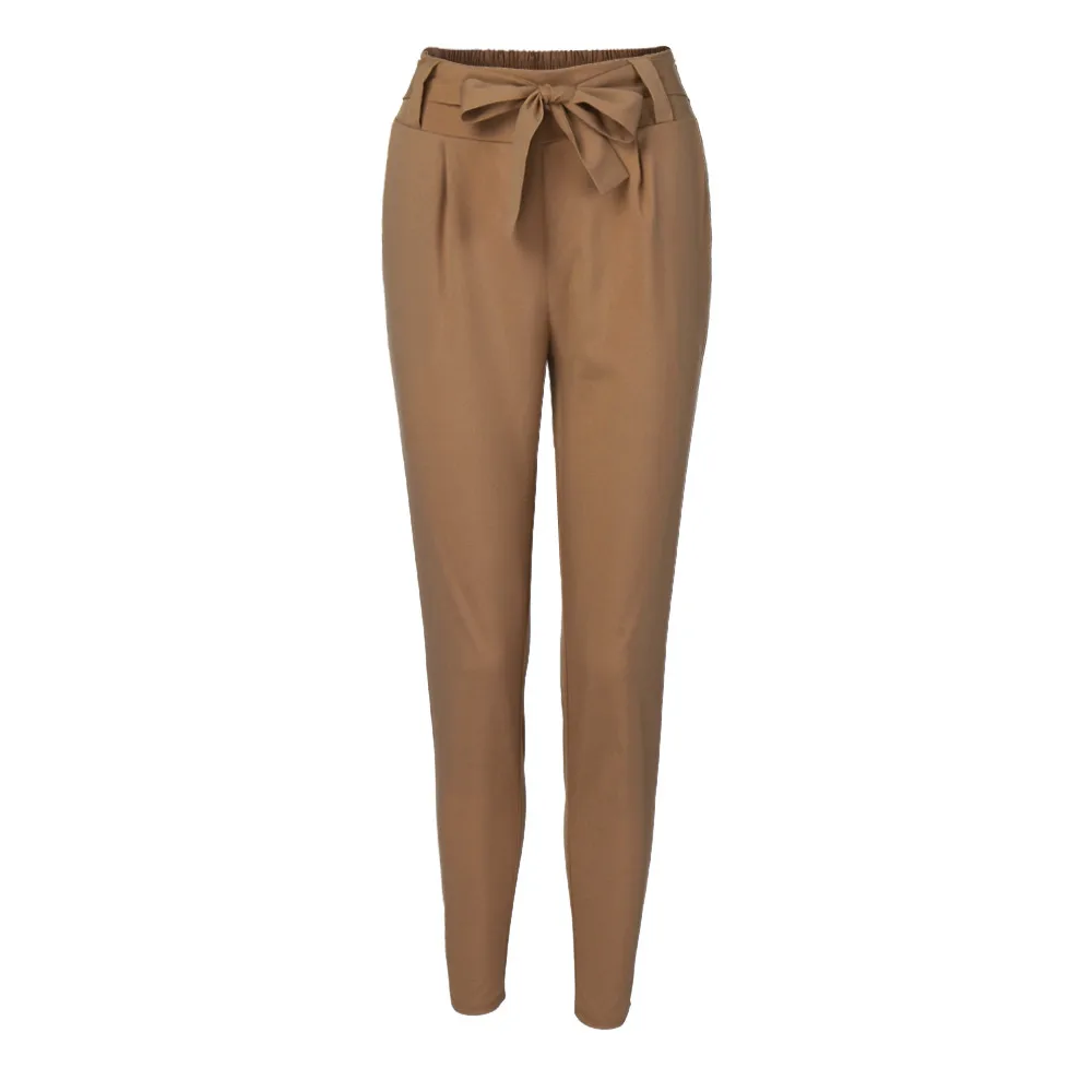 

Women Trousers Solid Office High Waist Harem Pants Women Bandage Elastic Waist Stripe Casual Loose Femme Pants Long Trousers #45