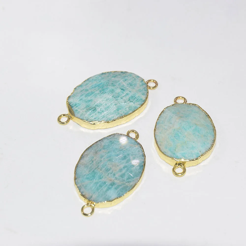 

Natural Green Amazonite Stone pendant connector for women 2023 amulet gold bezel irregular charms for jewelry making 5pc