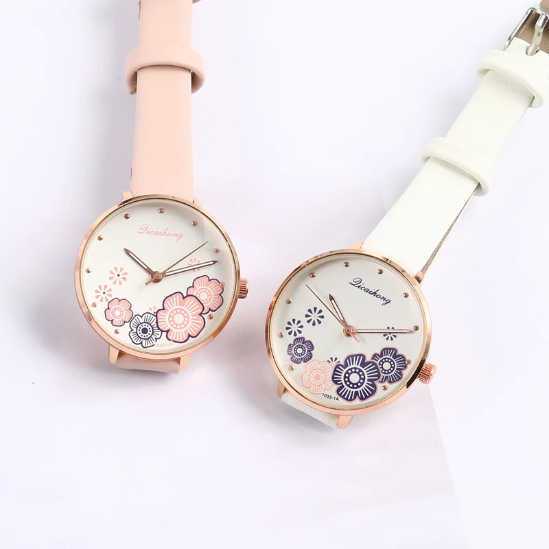 

2019 New Brand Lovely Pink Flowers Luxury Leather Women Watches Dress Wristwatch Ladies Gift Quartz Clock Relogio feminino