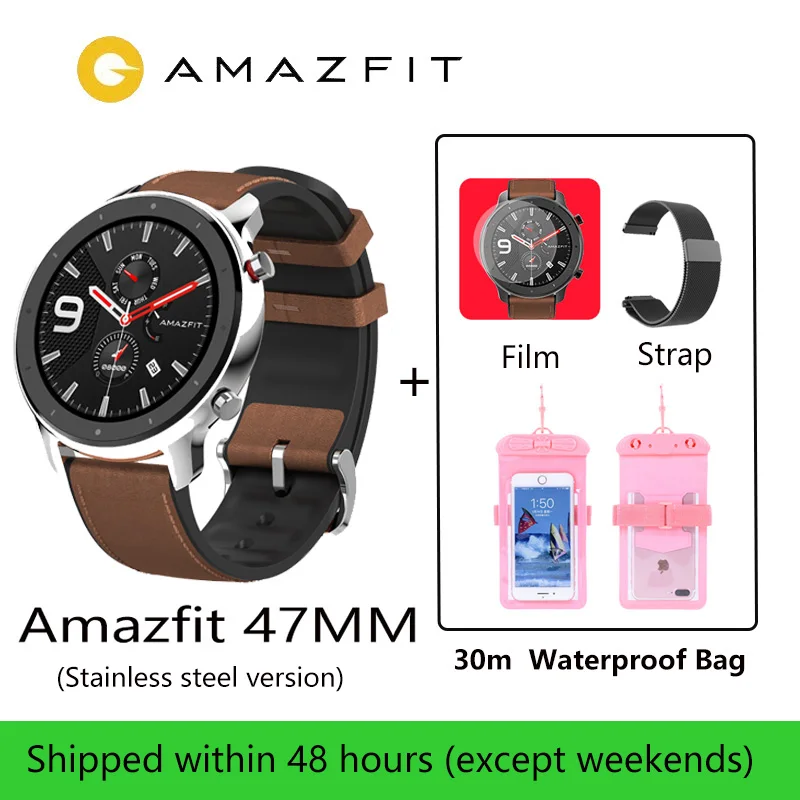 47MM stainless steel Amazfit GTR 47 мм Смарт-часы для мужчин 5 АТМ водонепроницаемый Huami gps Smartwatch до 24 дней батарея AMOLED экран 12 Спорт Modesl - Цвет: 47MM stainless steel