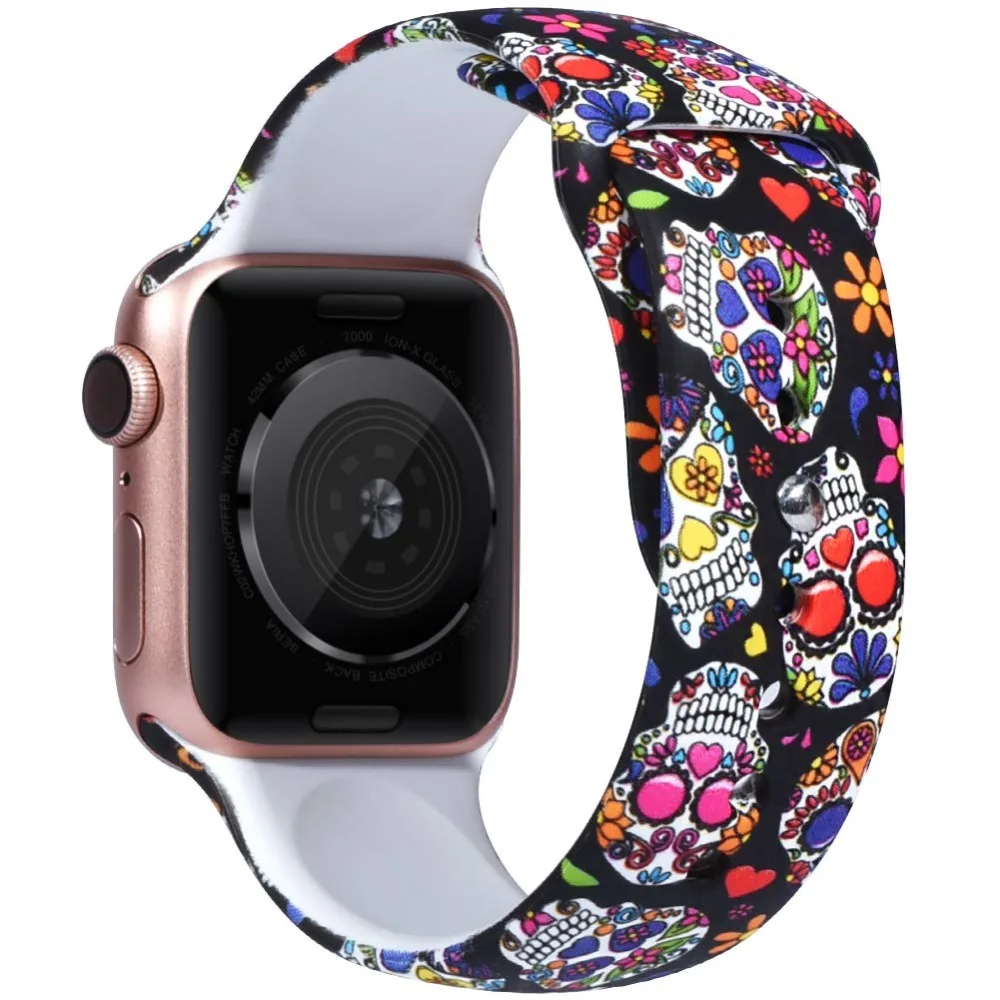 Ленты с цветами для Apple Watch 38 мм 40 мм 42 мм 44 мм, леопардовые силиконовые Печатные Сменные браслеты для iWatch серии 5 4 3 2