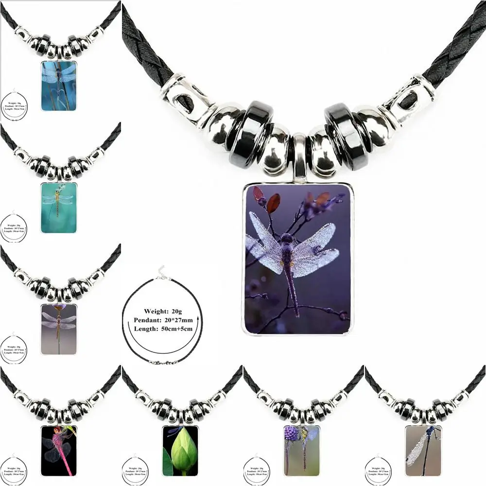 EJ глянцевое женское ожерелье из черной кожи с подвеской бисера стеклянная