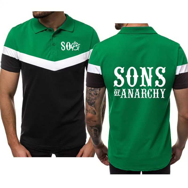 

2021 Summer Men's polo shirt SOA Sons of anarchy the child SONS Printed Splicing High Quality Cotton Men's polo short sleeve