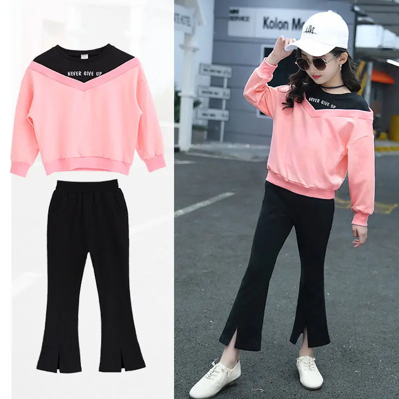 Комплект одежды для девочек хлопковый свитер + штаны повседневный Детский костюм