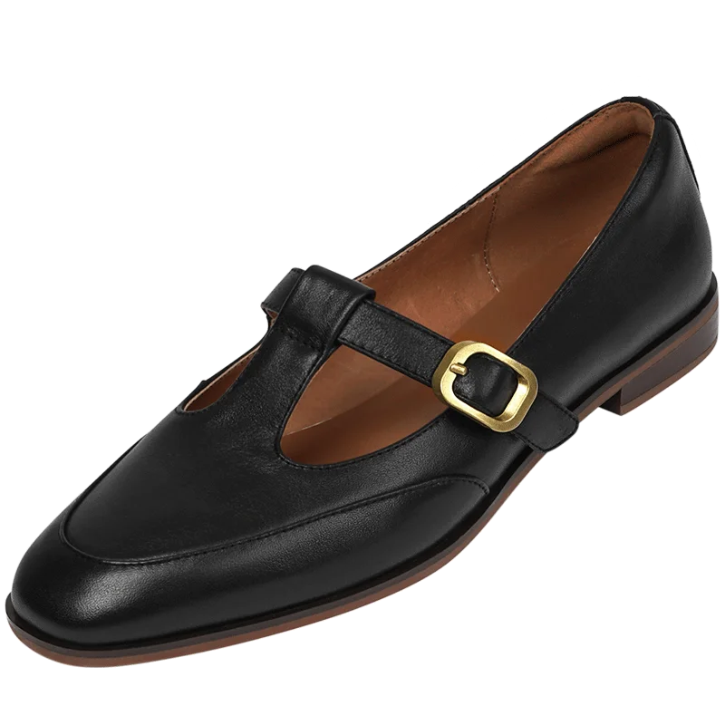 

Women Genuine Leather Flats Loafers Rouned Toe Buckle Girl's Footwear Low Heels Ladies Casual work Shoes 2022 New