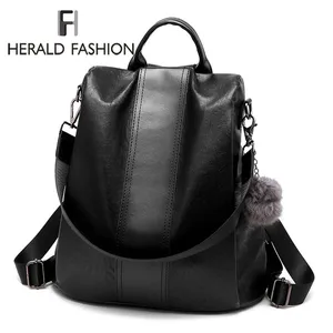 Herald Fashion повседневный кожаный женский рюкзак с защитой от кражи качественные винтажные Рюкзаки Женские вместительные дорожные сумки через плечо