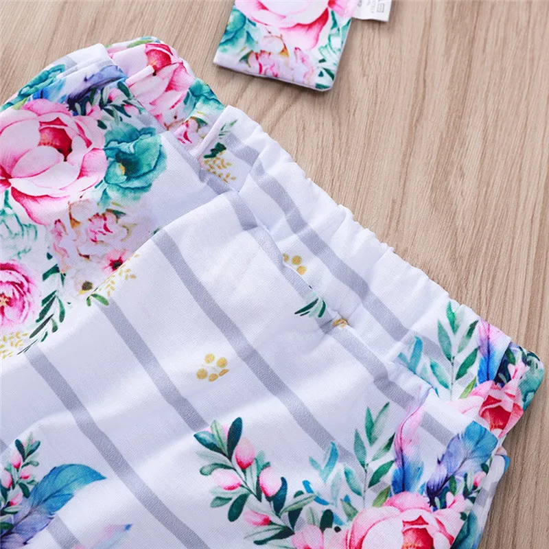 

3PCS Set Newborn Baby Boy Girls Clothes Short Sleeve Letter T-shirt Floral Long Pants With Headband Outfits Baby Set Dropship