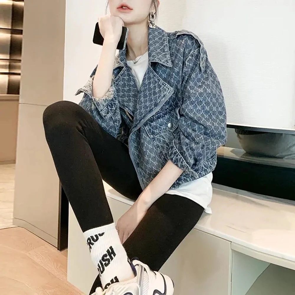 Женская джинсовая куртка с воротником-костюмом винтажная модная и шикарная