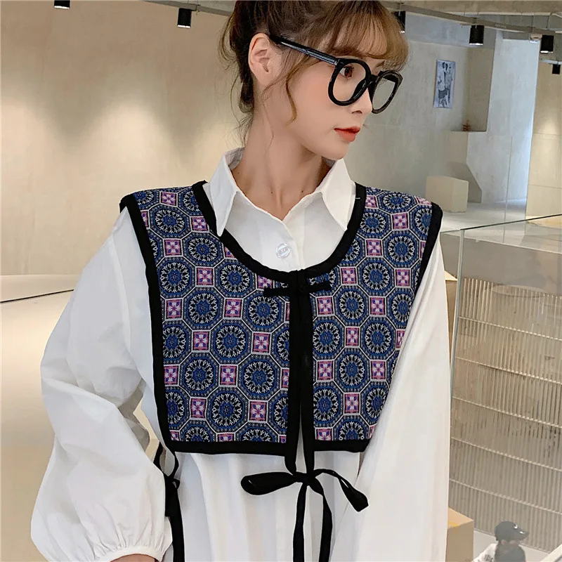 Linbaiway цветочный принт искусственная шаль большой лацкан рубашка съемные