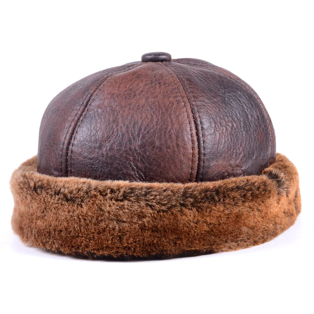 Хаки Мужская Женская натуральный мех кожа Круглая Шапка капот Zucchetto Toque Beanie Новая Кепка армейская/темно-синяя шапка s/шапки - Цвет: Хаки