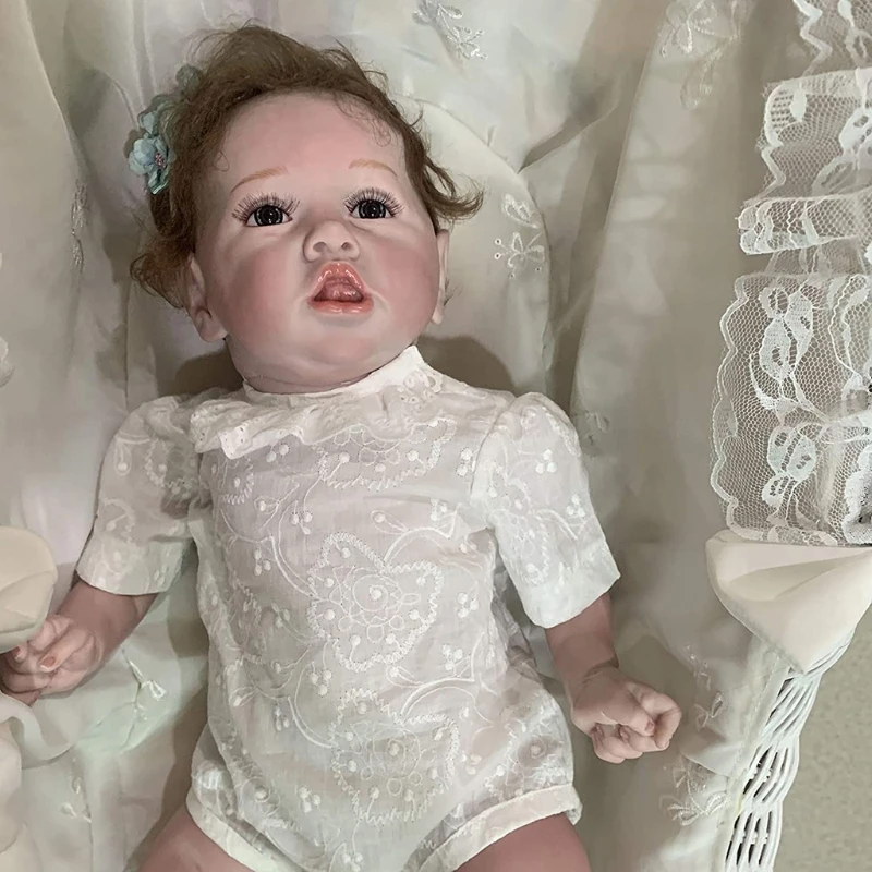

Realistic Saskia Reborn Baby Dolls Grey Eyes Girl Newborn Doll Soft Full Silicone Body Lifelike Nurturing Dolls