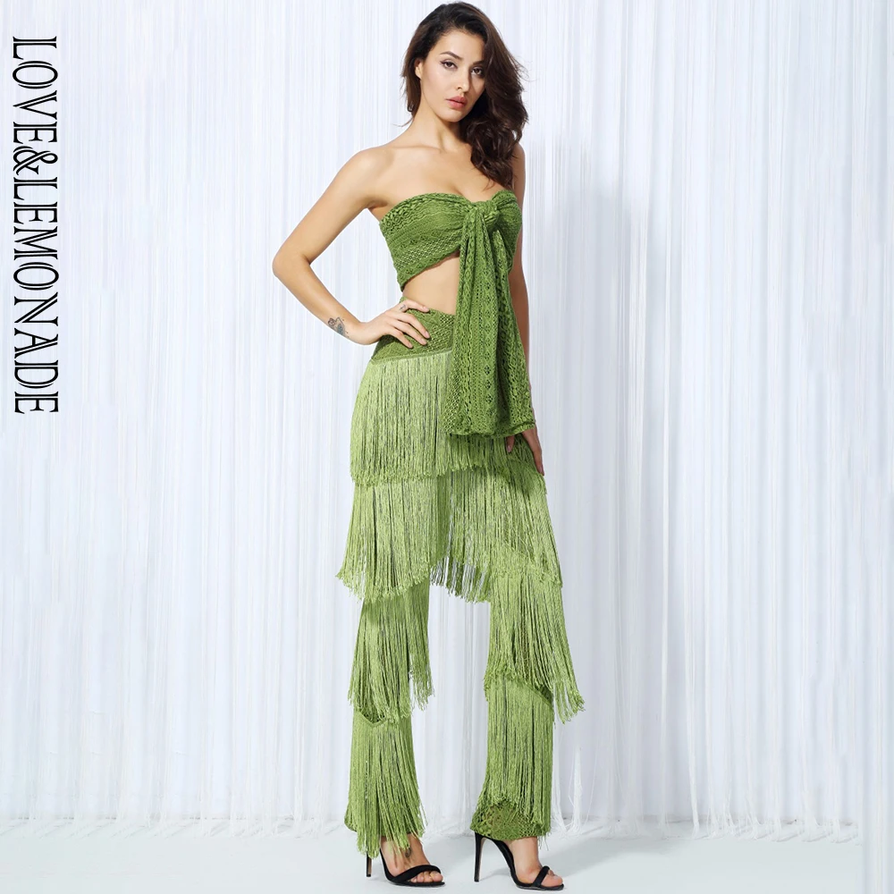 Женский костюм-двойка LOVE &amp LEMONADE зеленый кружевной костюм на бретельках с