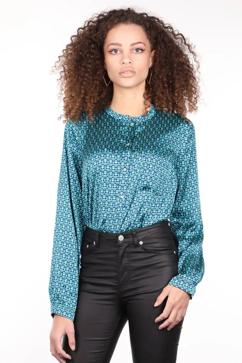 

Pattern Button Satin Women Blouse