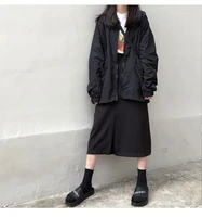 autumn 2020 korean style loose letter print patchwork fashion college black jacket work clothes long sleeve jacket women