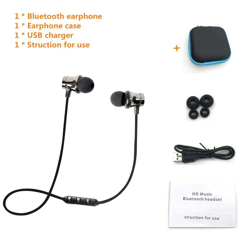 Black add case Металлические спортивные беспроводные наушники, bluetooth-наушники с защитой от пота, магнитные наушники, стереогарнитура для мобильного телефона - Цвет: Black add case