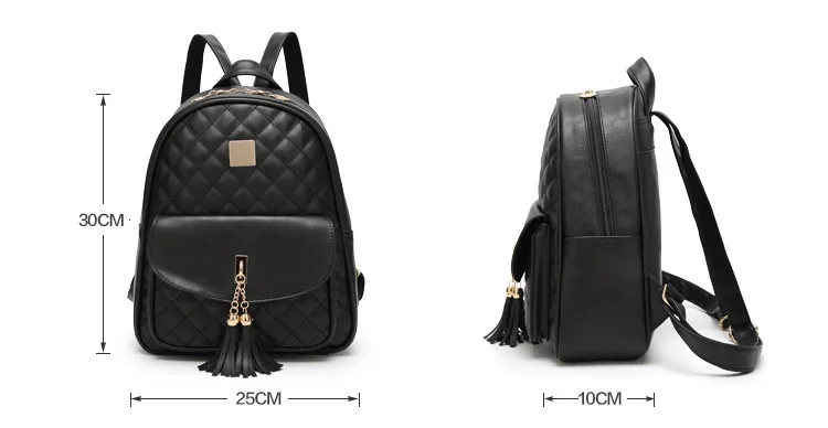 

Tassel Design Girls Schoolbag PU Leather Diamond Lattice Women Backpack Double Zipper Women Shoulder Bag 3pcs Travel Backpack